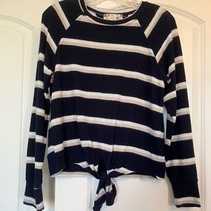 Navy, Cream, and White striped Dry Goods sweater, size Small.